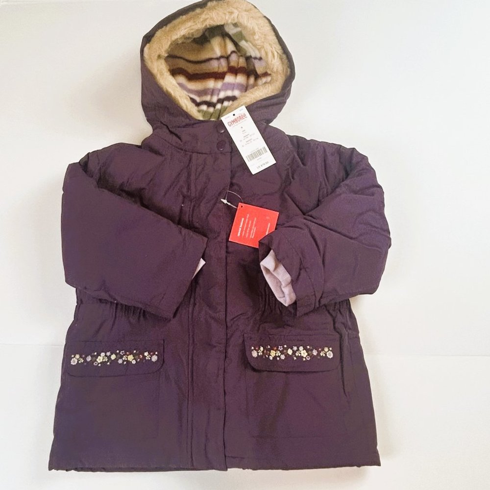 NWT Gymboree Girl Purple Embroidered Flower 4-In-1 Jacket Size 4